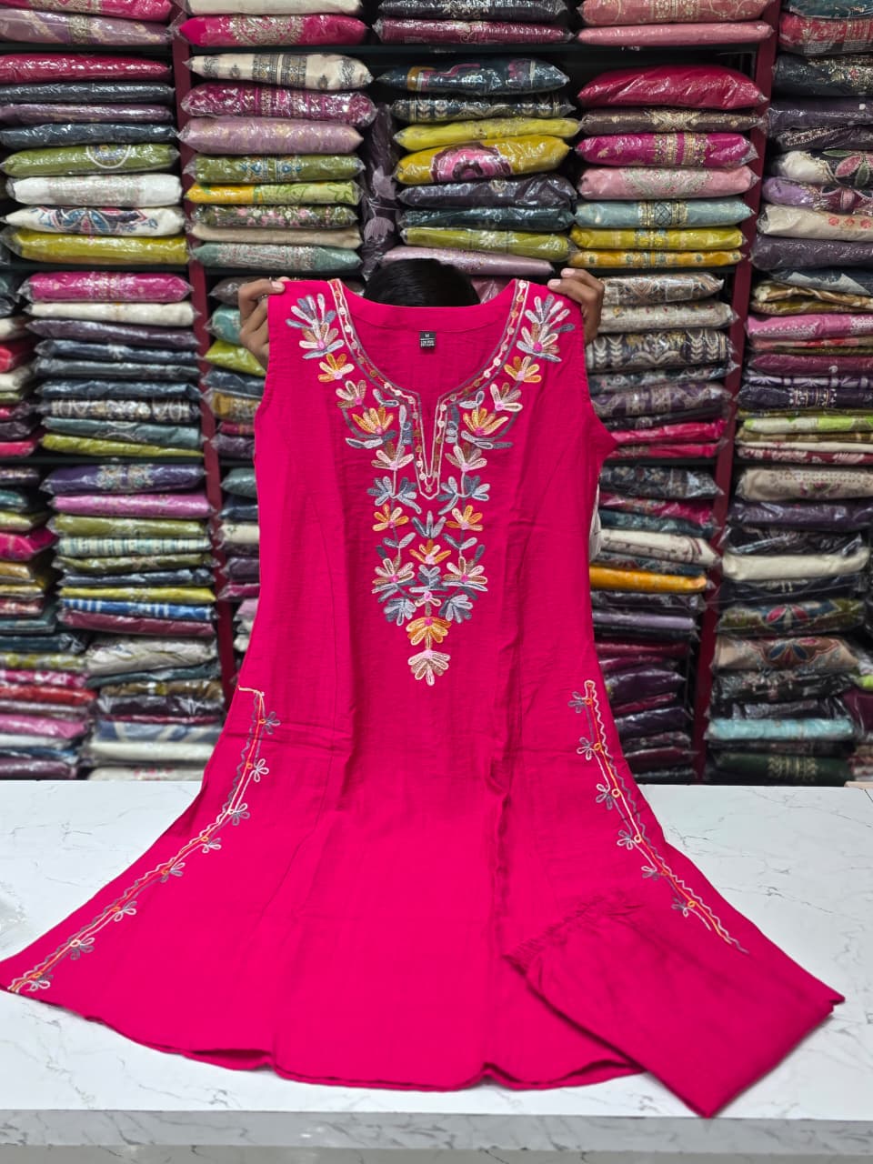 Mustard Yellow Embroidered Cotton Kurti Pant Set for Women