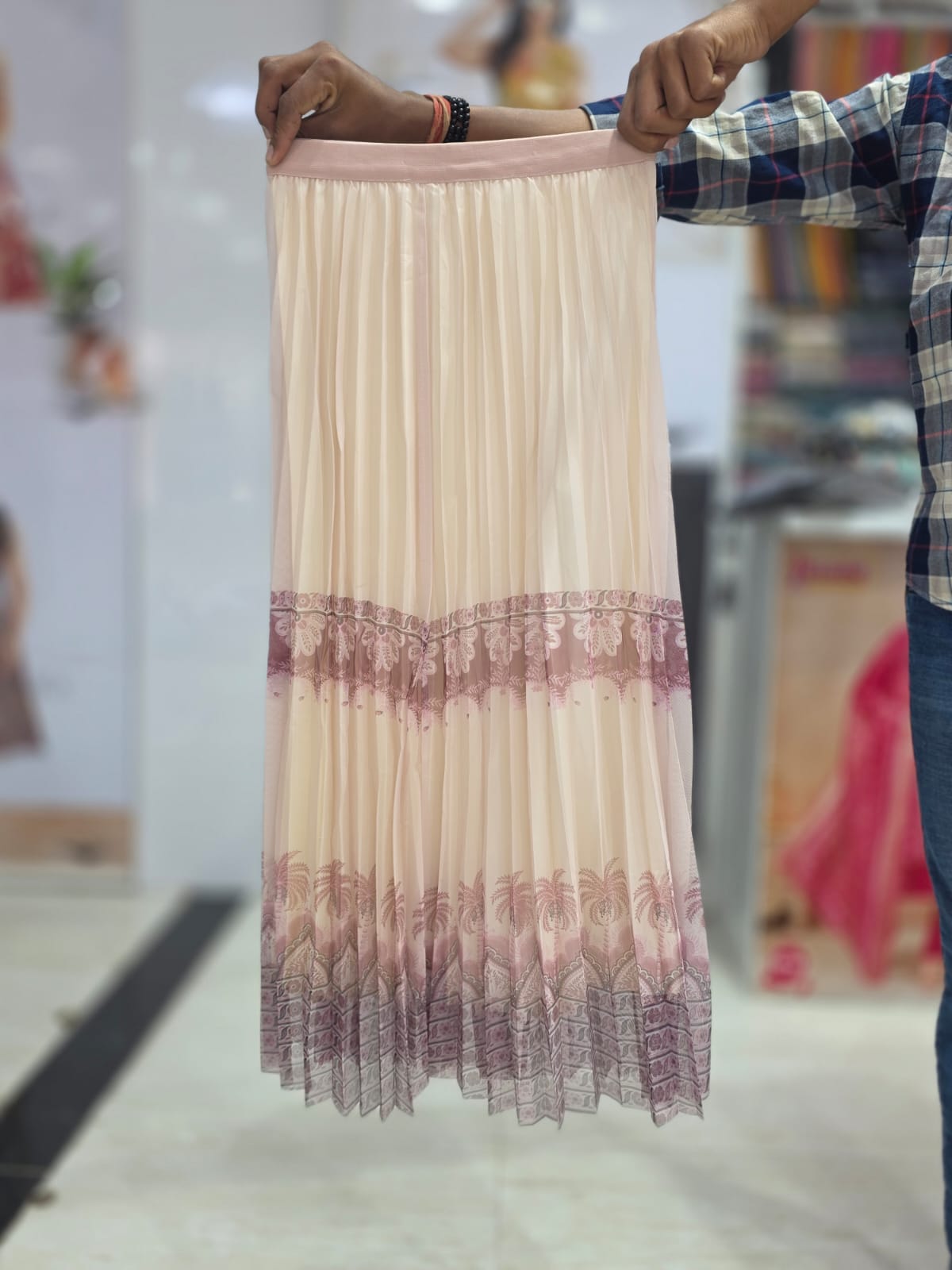 Women's White Pleated Printed Midi Skirt