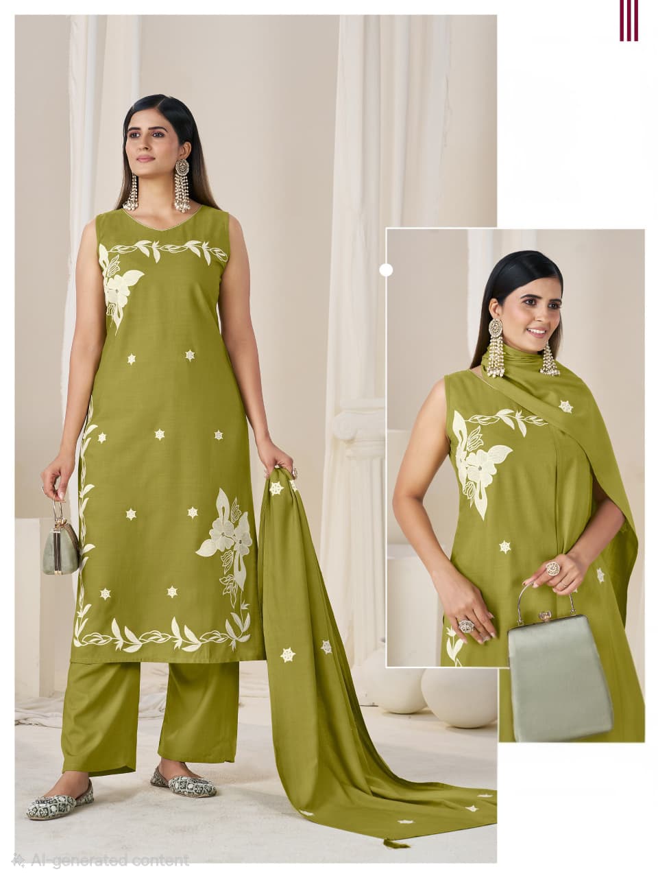 Women's Teal Floral Printed Kurta Pant & Dupatta Set