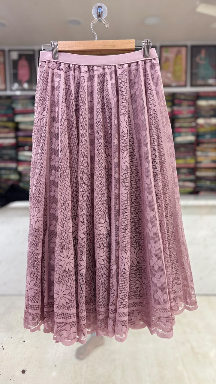Elegant Mauve Lace Flared Skirt for Women | Free Size (L to XXL) | 31 Inch Length