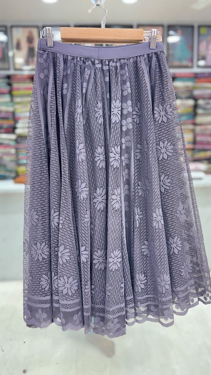 Elegant Grey Lace Flared Skirt for Women | Free Size (L to XXL) | 31 Inch Length