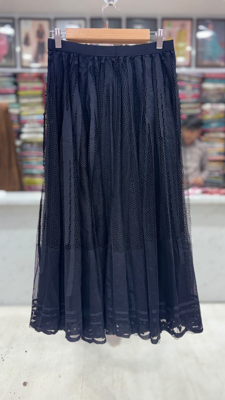 Women’s Black Net Flared Skirt | Elegant Long Party Wear Skirt | Elastic Waist | 31 Inch Length