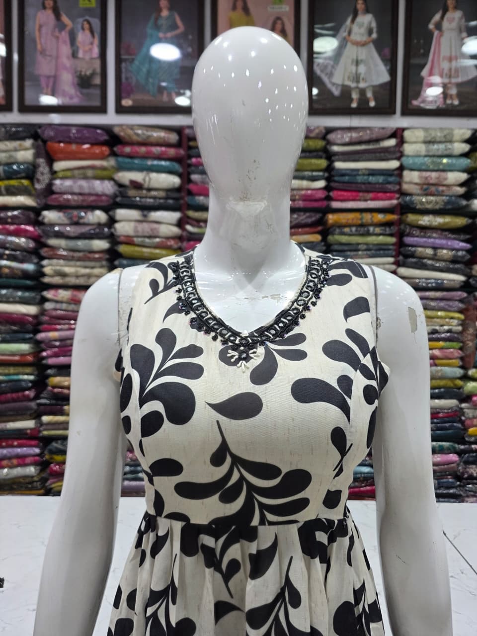 Women's Black Floral Cotton Maxi Dress with Back Knot | 49" Long | 3/4 Sleeves Included | Casual Summer Dress