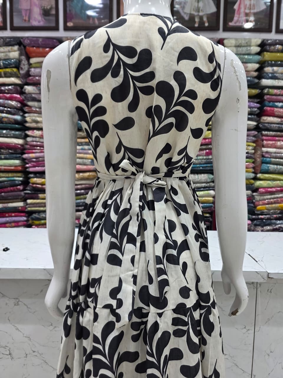 Women's Black Floral Cotton Maxi Dress with Back Knot | 49" Long | 3/4 Sleeves Included | Casual Summer Dress