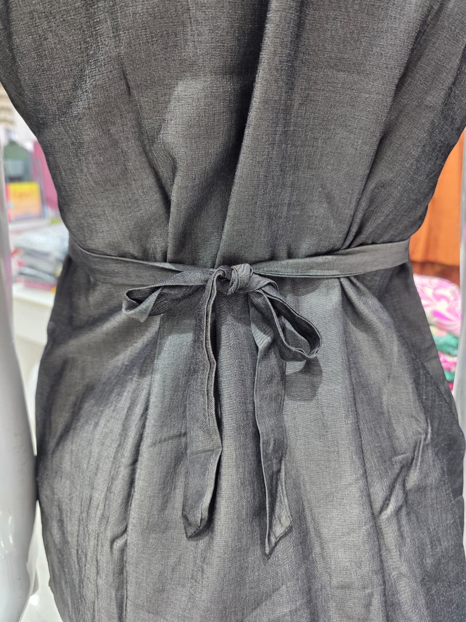 Women's Dark Grey Embroidered Cord Set | Imported Soft Fabric | Sleeveless V-Neck Top with 3/4 Sleeves Inside | Back Knot Design | Straight Pant Co-Ord Set