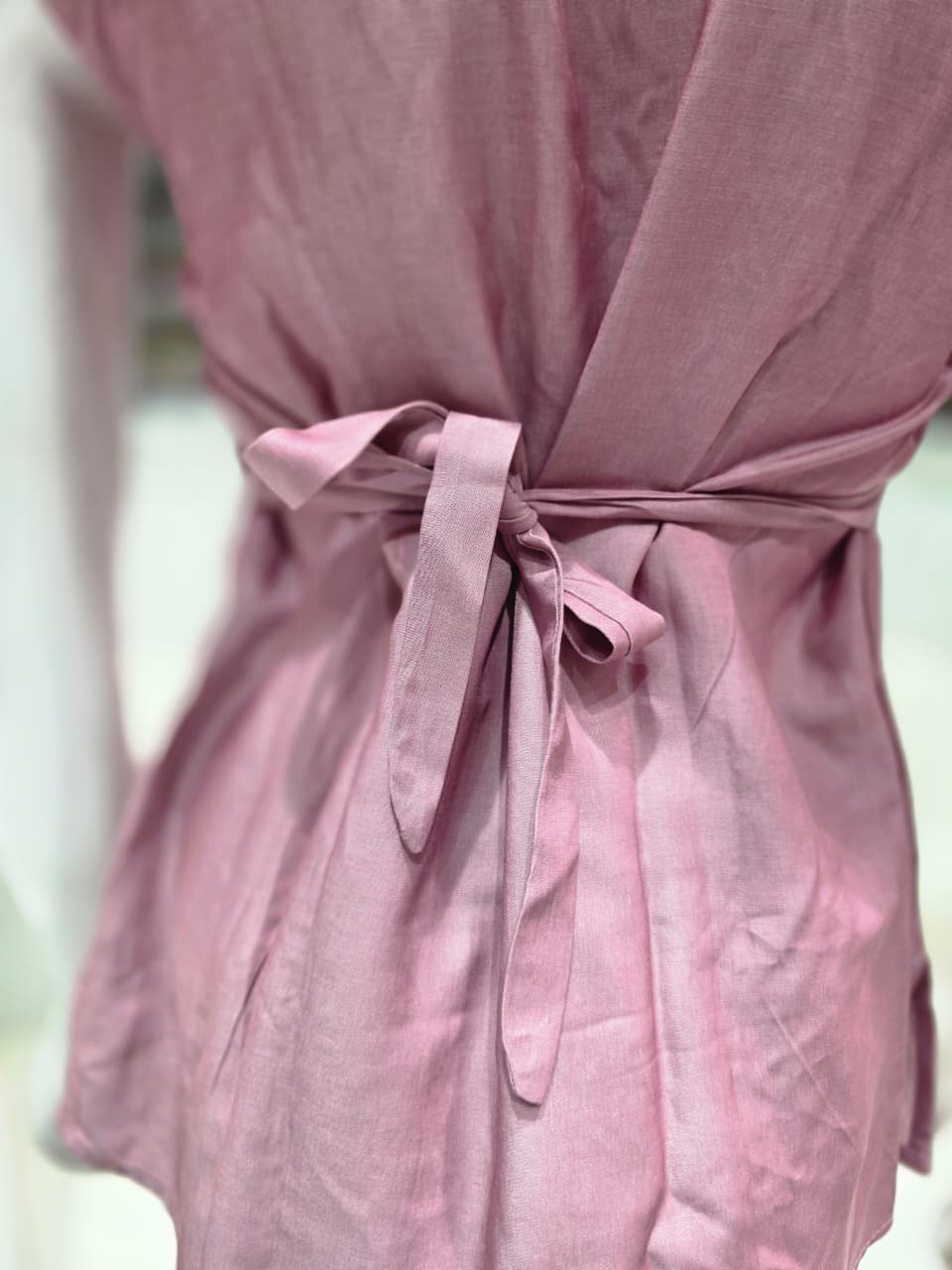 Women's Onion Pink Embroidered Cord Set | Imported Soft Fabric | Sleeveless V-Neck Top with 3/4 Sleeves Inside | Back Knot Design | Straight Pant Co-Ord Set