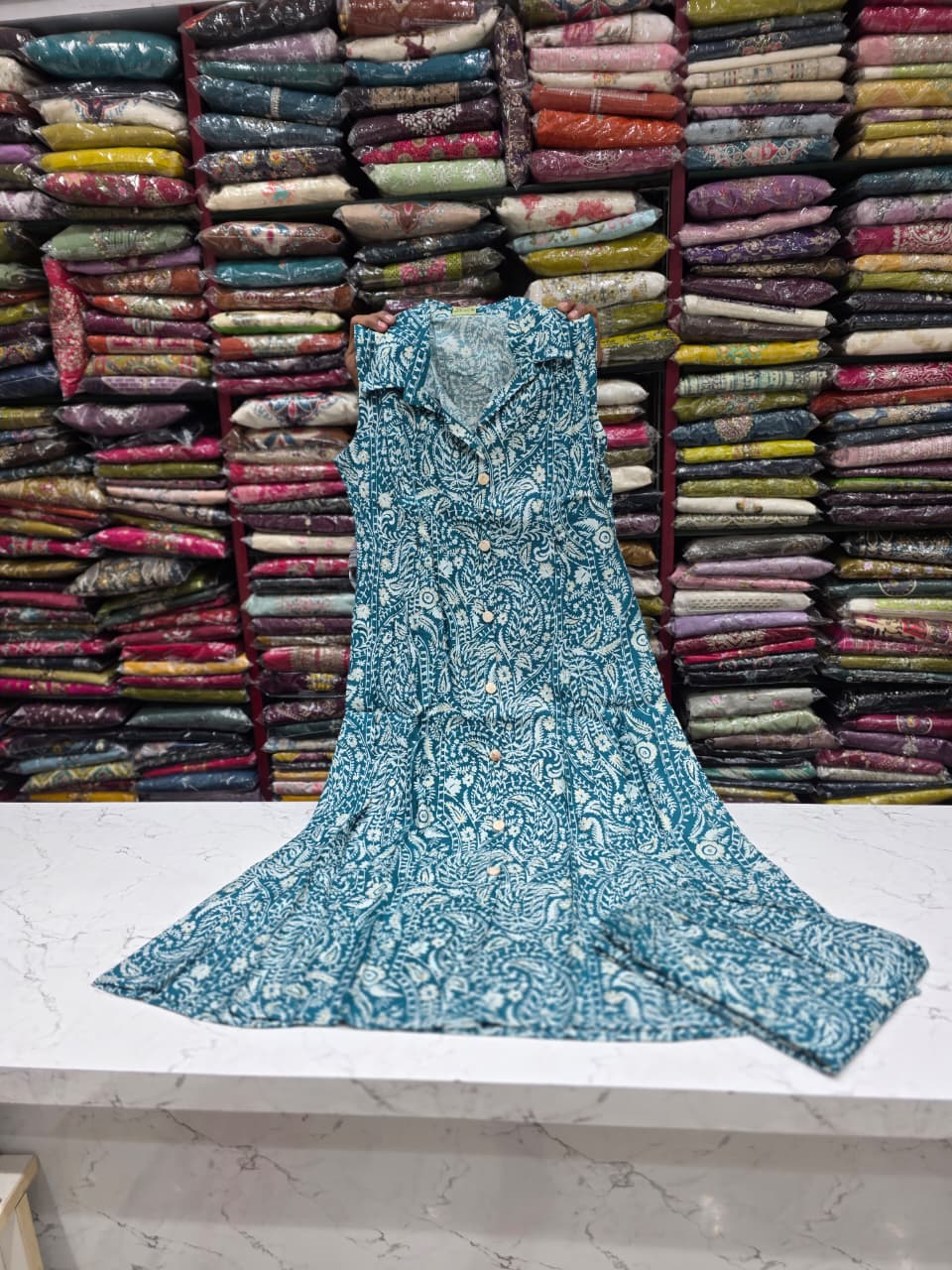 Women's Vetican Fabric Feeding Kurti Pant Set | Teal Blue Floral Print | Hidden Feeding Zip | 3/4 Sleeves Inside | 44" Kurti & 38" Pant  Colour: Teal Blue
