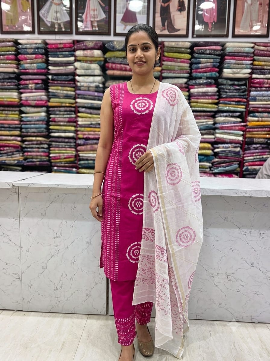 Pink Vetican Fabric Printed Kurta Pant with White Printed Dupatta | Women's Ethnic 3-Piece Suit Set