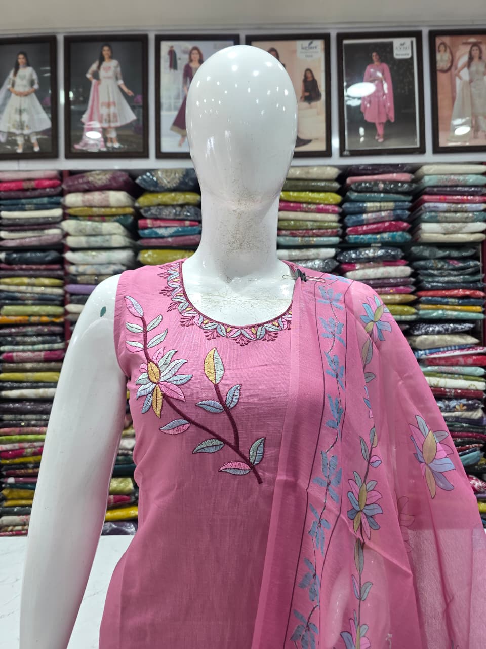 Pink Embroidered Kurta Pant with Printed Dupatta | Women's Elegant 3-Piece Suit Set
