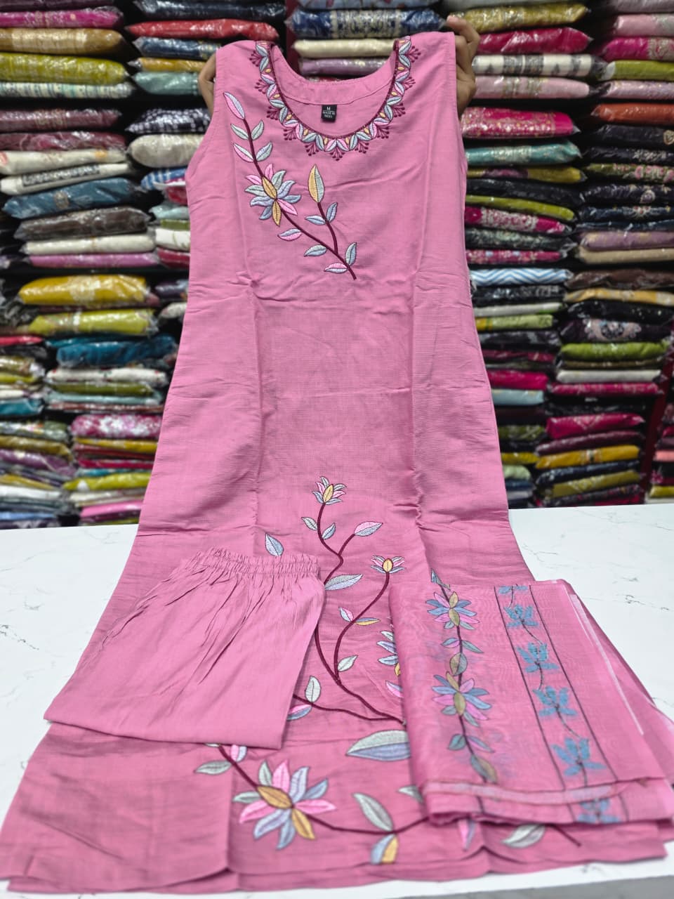 Pink Embroidered Kurta Pant with Printed Dupatta | Women's Elegant 3-Piece Suit Set