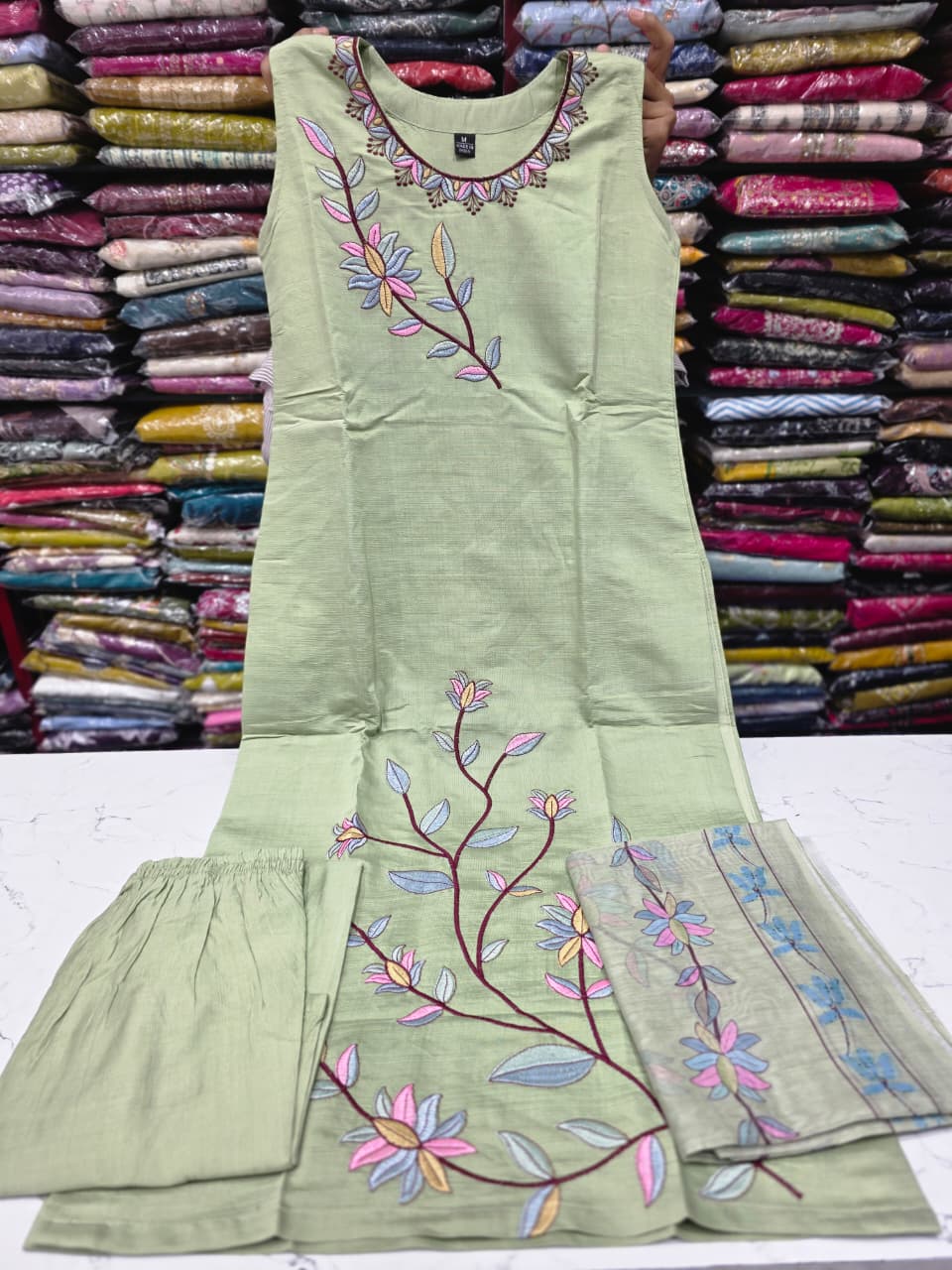 Pista Green Embroidered Kurta Pant with Printed Dupatta | Women's Elegant 3-Piece Suit Set