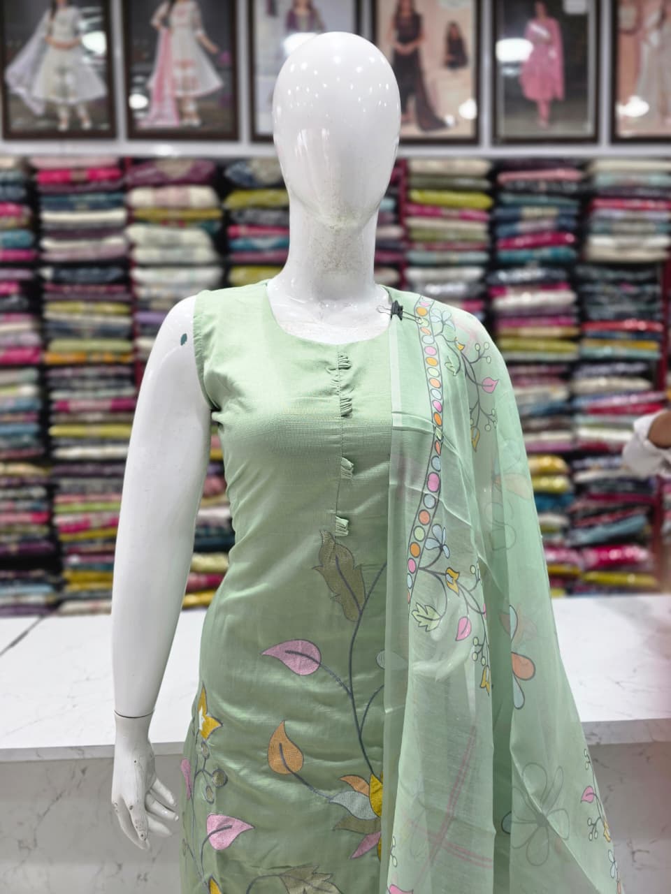 Pista Green Floral Embroidered Kurta Pant with Printed Dupatta | Women's 3-Piece Ethnic Suit Set