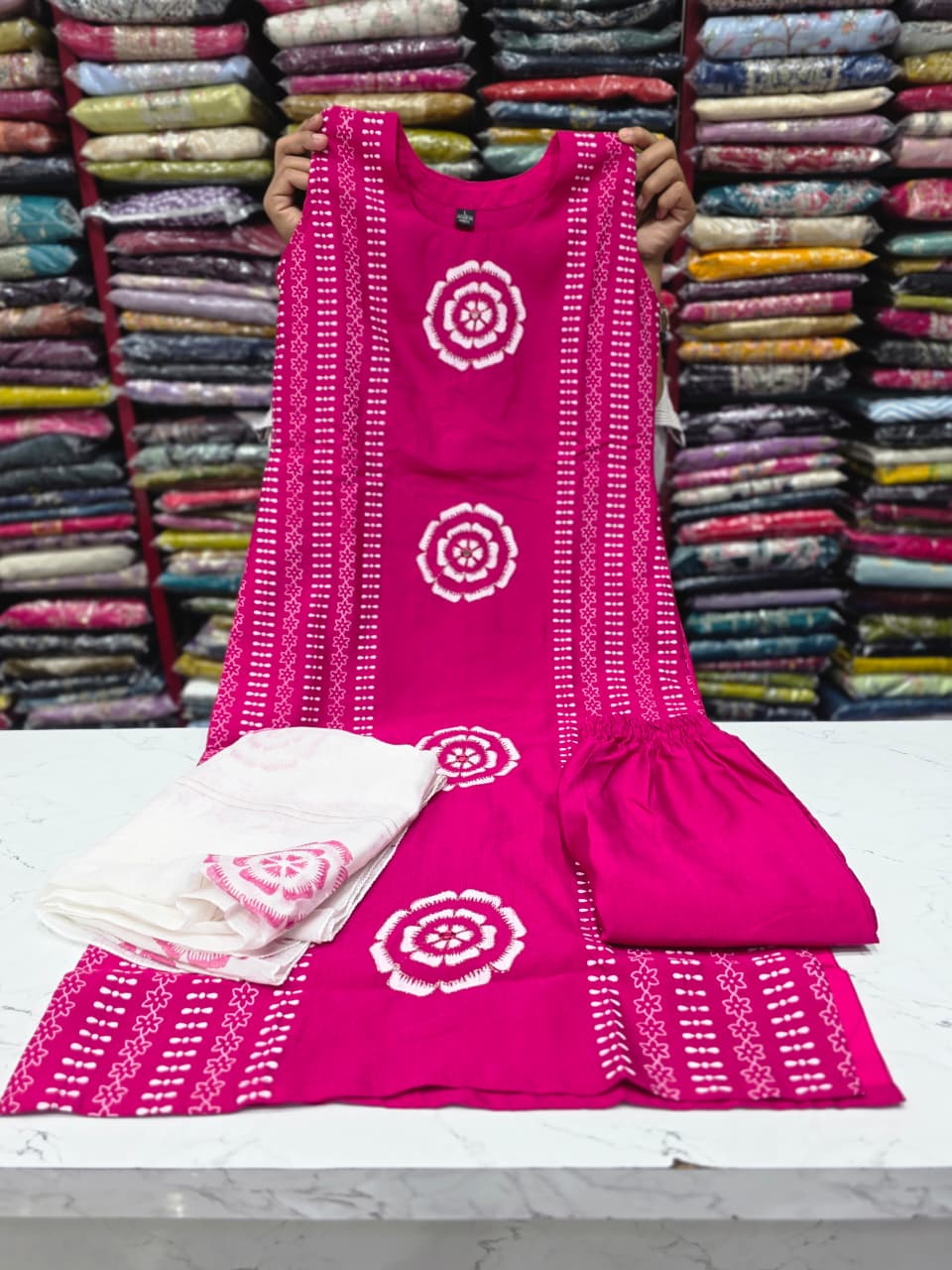 Pink Vetican Fabric Printed Kurta Pant with White Printed Dupatta | Women's Ethnic 3-Piece Suit Set