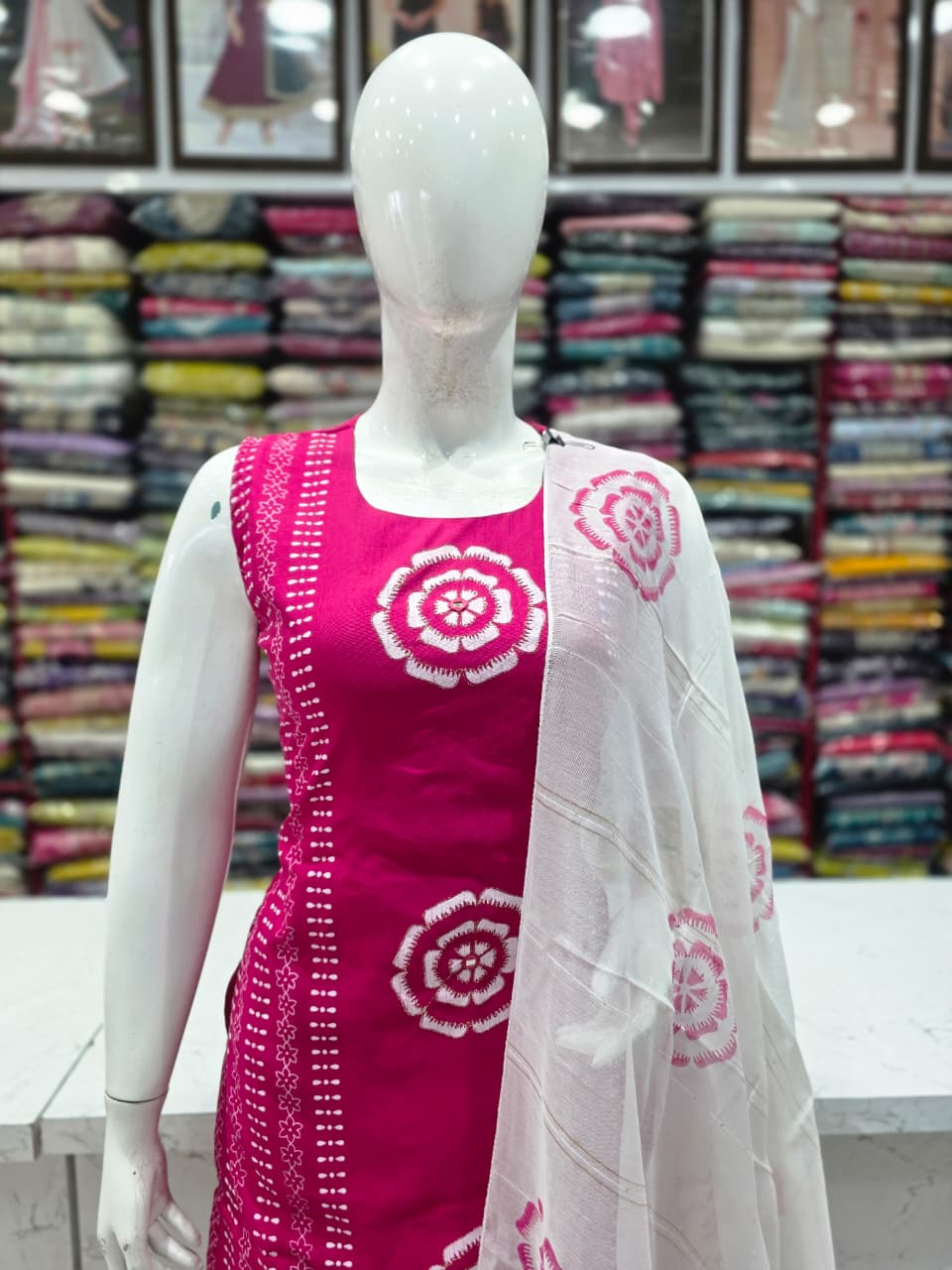 Pink Vetican Fabric Printed Kurta Pant with White Printed Dupatta | Women's Ethnic 3-Piece Suit Set