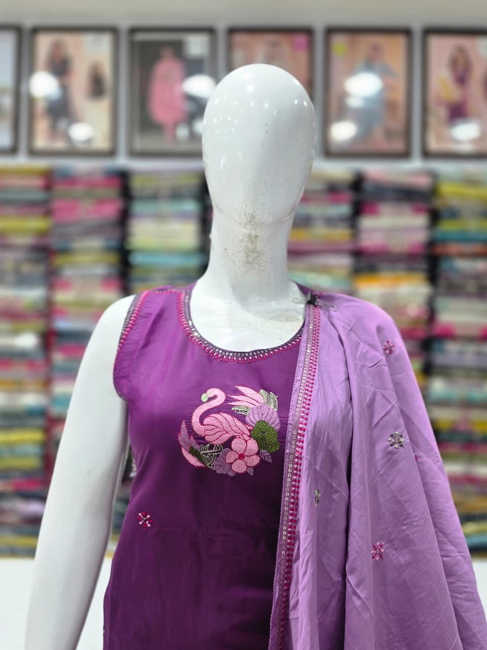 Premium Mul Chanderi Silk Embroidered Kurta Pant Set with Dupatta – Purple & Lavender  KPS001 Purple