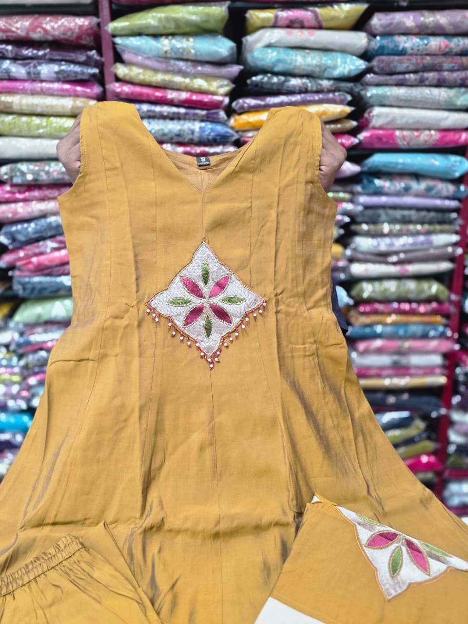 Rust Embroidered Mul Chanderi Kurta Palazzo Set with Dupatta  AD0001 Rust