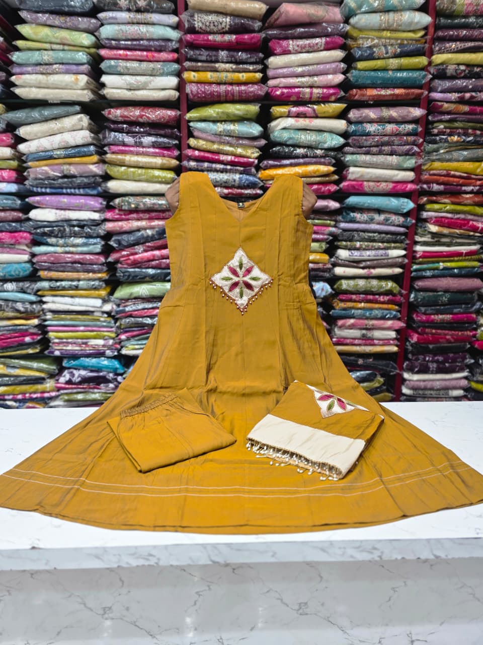 Rust Embroidered Mul Chanderi Kurta Palazzo Set with Dupatta  AD0001 Rust