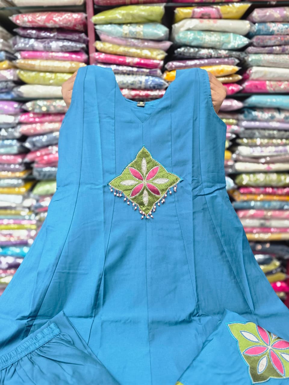 Teal Blue Embroidered Mul Chanderi Kurta Palazzo Set with Dupatta  AD0001 Blue