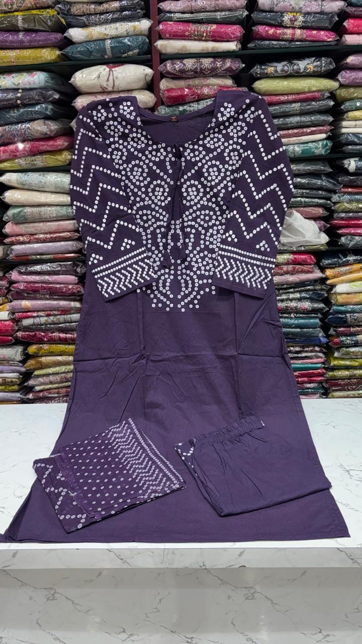 Pure Cotton Bandhani Print Kurta Pant Dupatta Set for Women | Ethnic 3 Piece Suit | 6 Colours Available