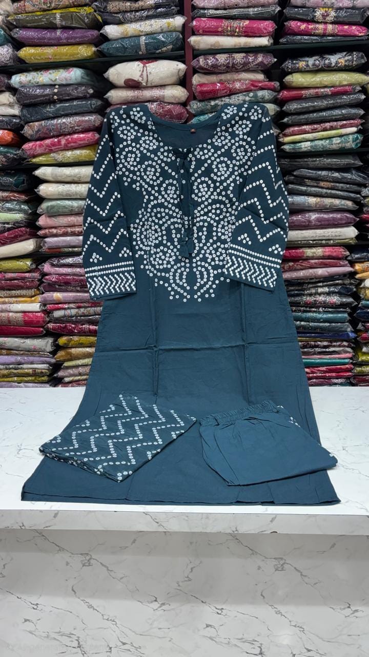 Pure Cotton Bandhani Print Kurta Pant Dupatta Set for Women | Ethnic 3 Piece Suit | 6 Colours Available