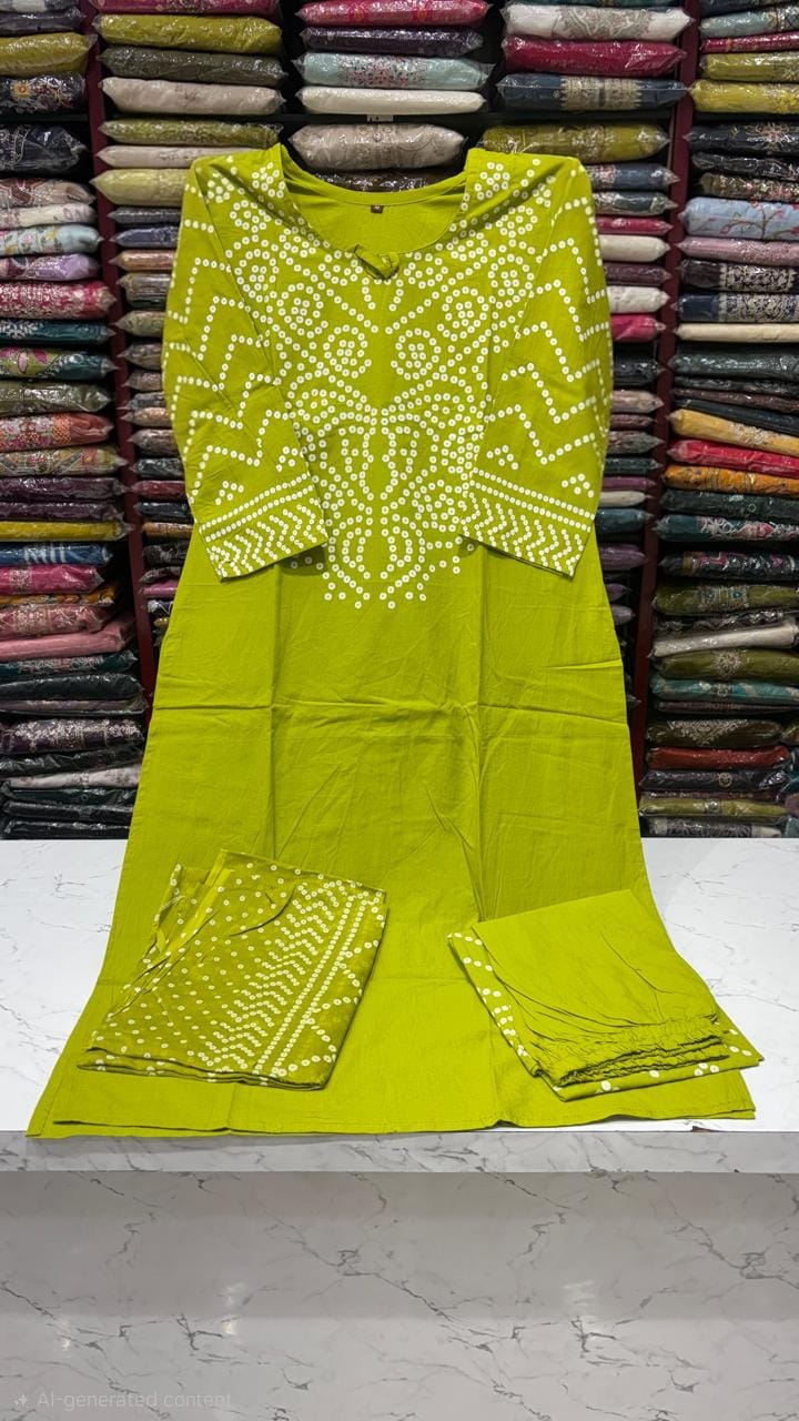 Pure Cotton Bandhani Print Kurta Pant Dupatta Set for Women | Ethnic 3 Piece Suit | 6 Colours Available