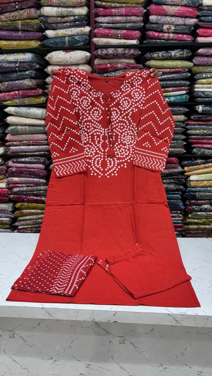 Pure Cotton Bandhani Print Kurta Pant Dupatta Set for Women | Ethnic 3 Piece Suit | 6 Colours Available