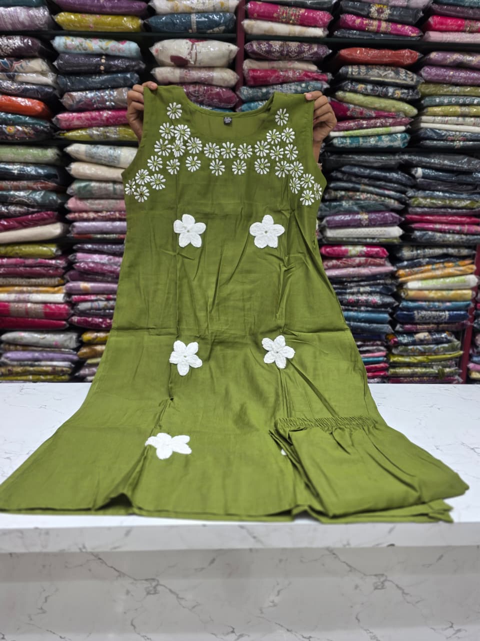 Women's Vetican Soft Fabric Floral Applique Kurta Pant Set | Sleeveless Ethnic Co-ord Set | 5 Colours Available